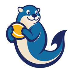 Playful Otter Mascot Logo Floating on Back