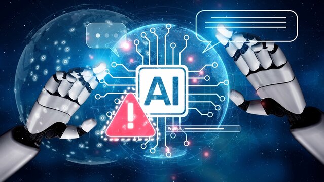 AI interface showing prompt error warning and system alert. AI prompt failure can lead to incorrect output or hallucination. Managing AI prompt error is crucial in safe AI deployment. Muxer