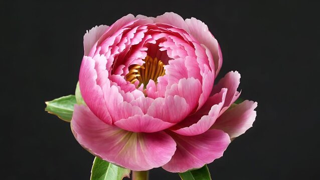 Time Lapse Recording Depicting the Blooming Process of a Pink Peony on a Dark Background Revealing the Intricate Beauty and Complexity of Natural
