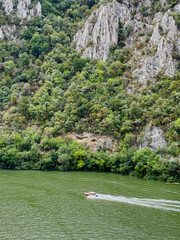 Fototapeta premium Exploring Djerdap National Park by boat along the Danube River in Serbia and Romania