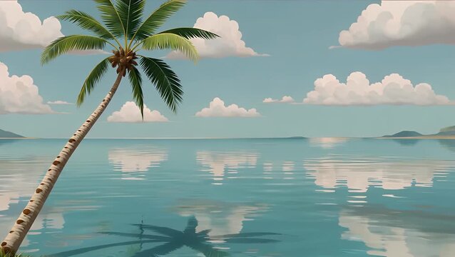 minimalistic tropical island flat illustration with palm trees on water large empty space for text ideal for travel tourism and beach vacation promotions