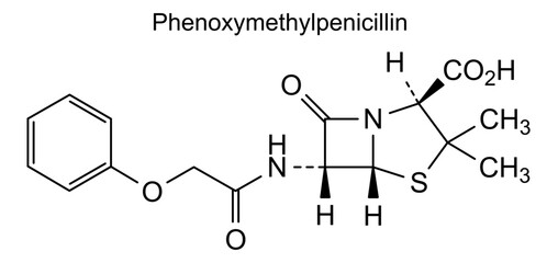 Phenoxymethylpenicillin, chemical structure of phenoxymethylpenicillin, drug substance