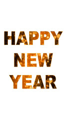 happy new year golden text with glitter bokeh lights ans stars on transparent background,png winter christmas holiday celebration isolated vertical social media  design element