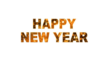 happy new year golden text with glitter bokeh lights ans stars on transparent background,png winter christmas holiday celebration isolated social media design element