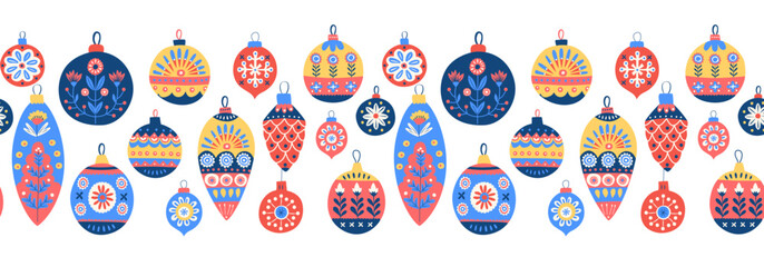 Naklejka na ściany i meble Scandinavian Christmas Ornament Pattern Festive Folk Art Seamless Background