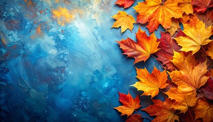 Autumn Leaves on Blue Background - A Vibrant Fall Season.