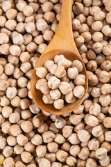 Top view of dried chickpeas. Raw chickpeas as  background.  Close-up