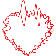 Abstract Red Heart Shape With Wavy Lines Representing EKG Heartbeat Rhythm In A Diamond Outline On A Transparent Background