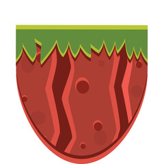 Abstract Red and Green Shield Shape with Textured Surface and Jagged Green Top Edge on Transparent Background