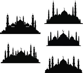 Fototapeta premium Mosque Silhouette Collection Islamic Architecture Design Vector Illustration Set for Religious Concepts