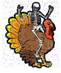 Skeleton Riding Turkey Thanksgiving Day Funny Fall Autumn