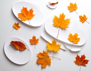Autumn Leaves on White Plates - A Minimalist Fall Arrangement.