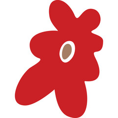 Abstract Red Stylized Flower Shape with Brown Center and White Outline on Transparent Background Simple Graphic Element Minimalist Illustration