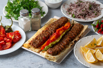 Traditional delicious Turkish foods; Adana kebab