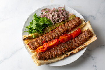 Traditional delicious Turkish foods; Adana kebab