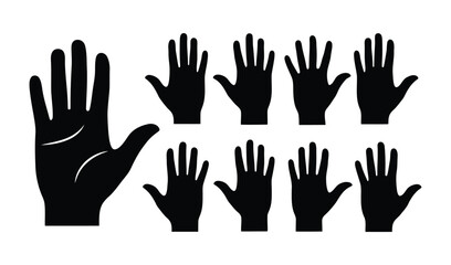 Silhouette of a hand isolated on white background, showing the palm and fingers