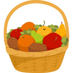Abundant Harvest Fruit Basket Filled with Apples Oranges Pears and Grapes in Warm Natural Lighting Against Transparent Background