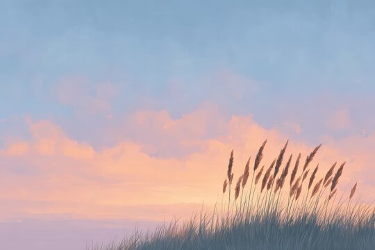A peaceful landscape with a distant mountain range