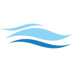 Abstract wavy lines in shades of blue and light blue against a clean white background representing water or flow