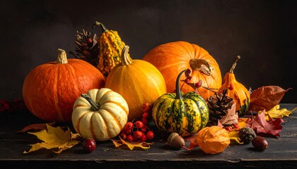 Autumn Harvest - A Vibrant Display of Pumpkins and Gourds.