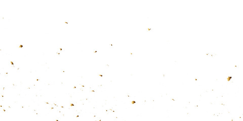 Falling shiny golden confetti isolated on transparent background. Bright festive tinsel of gold color. Golden confetti falling down isolated on transparent background.