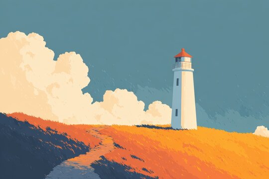 Lighthouse on a cliff with waves eroding the base