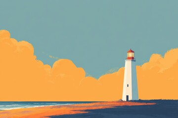 A lighthouse on a cliff with a field of red poppies