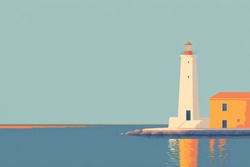 Lighthouse on a dark sea with a single bright star