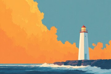 Lighthouse on a calm sea with a gentle morning haze