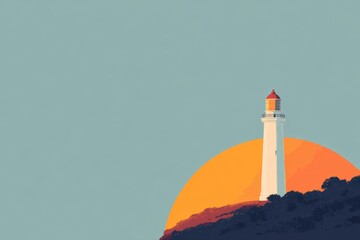 Lighthouse at sunset with beautiful crepuscular rays