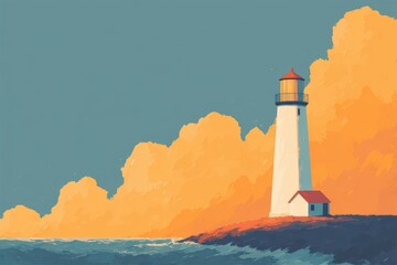 A solitary lighthouse in a vast empty seascape