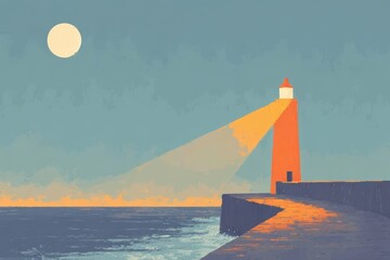 A lighthouse with a warm glowing light from its window