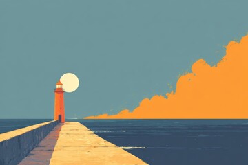 Lighthouse and a rainbow over the sea after a storm