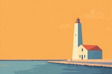 Lighthouse at twilight with a purple and orange sky