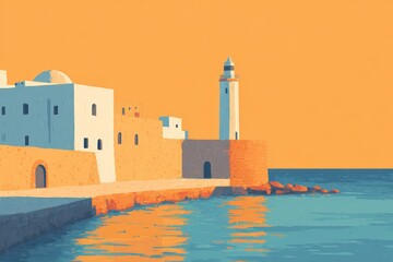 A lonely lighthouse against a vast empty ocean