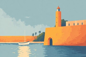 A lighthouse with a spiral pattern painted on it