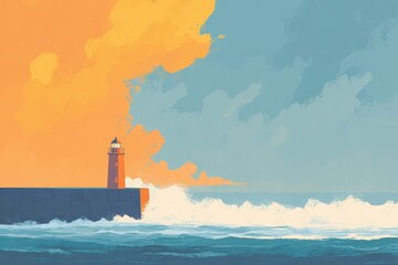 A historic brick lighthouse on a coastline