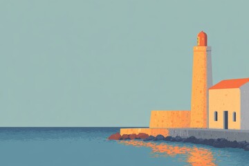 A lighthouse during a vibrant autumn sunset