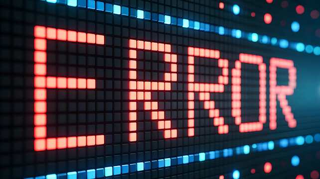 Urgent error message displayed on a digital screen with pixelated red letters highlighting a system failure and demanding immediate attention now