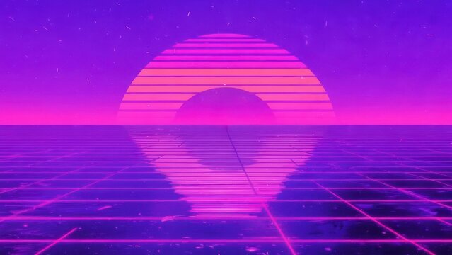 Retro Sunset Grid Landscape with Neon Glow.