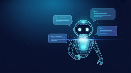 Futuristic chatbot illustration with speech bubbles a virtual assistant concept for customer service vector on dark blue background