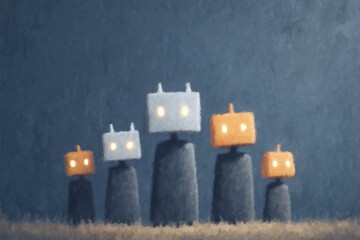 A robot building a tower of blocks like a child