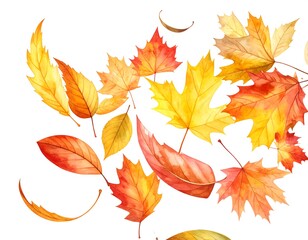 Autumn Leaves Watercolor Illustration - Vibrant Fall Foliage on White.