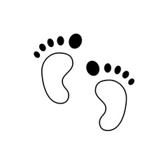 Illustration of two baby footprints with black toe dots on a white background in a simple outline style