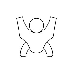 Abstract outline of a person with raised arms and bent legs in a minimalist style on a white background