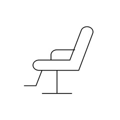 Illustration of a minimalist chair with armrests and a footrest in a simple line drawing style design