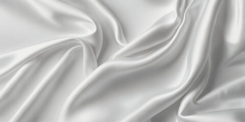 Obraz premium Luxurious close-up of a white satin fabric. A close-up view of a rich, deep white satin fabric, showcasing its smooth, flowing texture. 