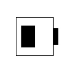 Illustration of a square outline with two black rectangles inside and adjacent to the square shape precisely