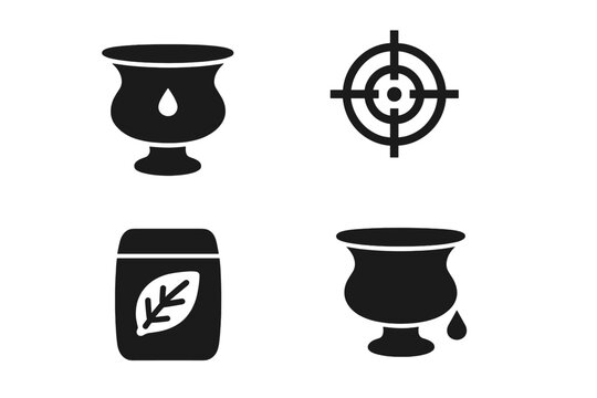 Vintage Tobacco Tools. Solid style icons of Vintage Chewing Tobacco Tool: Spittoon, Brass, Aim, Chewing Tobacco, Saloon, Rim,