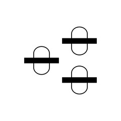 Three simple abstract shapes consisting of rounded rectangles intersected by horizontal black bars design